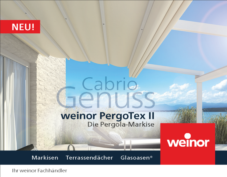 PergoTex II | Produkte | EM Sonnenschutz - Schutz gegen Wind, Regen und UV-Strahlung: Die Pergola-Markise weinor PergoTex II ist flexibel einsetzbar und schenkt für die ganze Familie mehr Zeit im Freien.